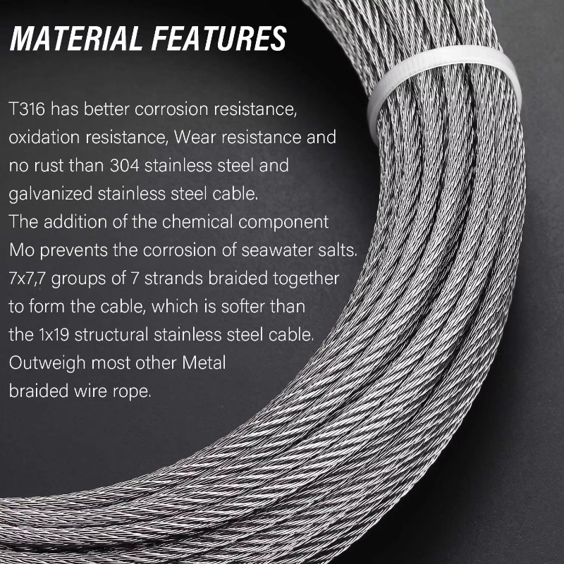 Трос 7X19 Диаметр 3,18 мм 3,2  – обзор и цена Stainless Wire Ss316